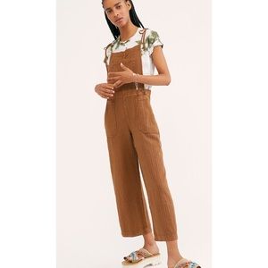 Free People Overall Tie Shoulder Linen Jumpsuit